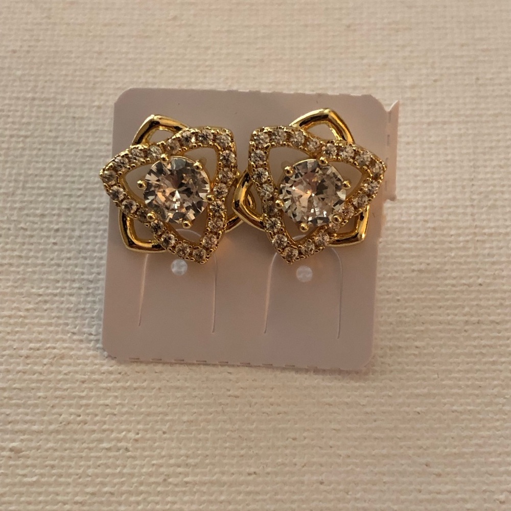 Gold Crystal Triangle Cluster Stud Earrings